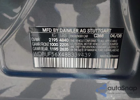 2008 Mercedes-Benz E 350 from USA, damaged, VIN WDBUF56X48B339439